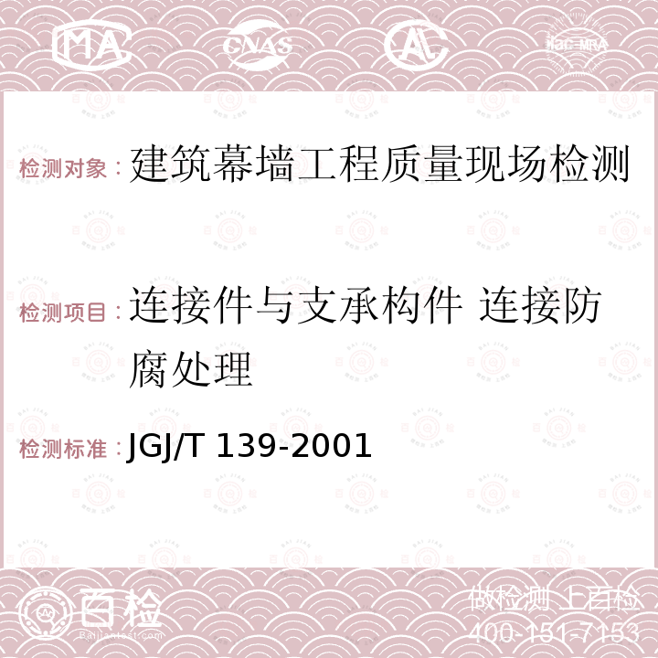 连接件与支承构件 连接防腐处理 JGJ/T 139-2001 玻璃幕墙工程质量检验标准(附条文说明)