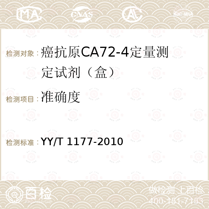 准确度 YY/T 1177-2010 癌抗原CA72-4定量测定试剂(盒) 化学发光免疫分析法