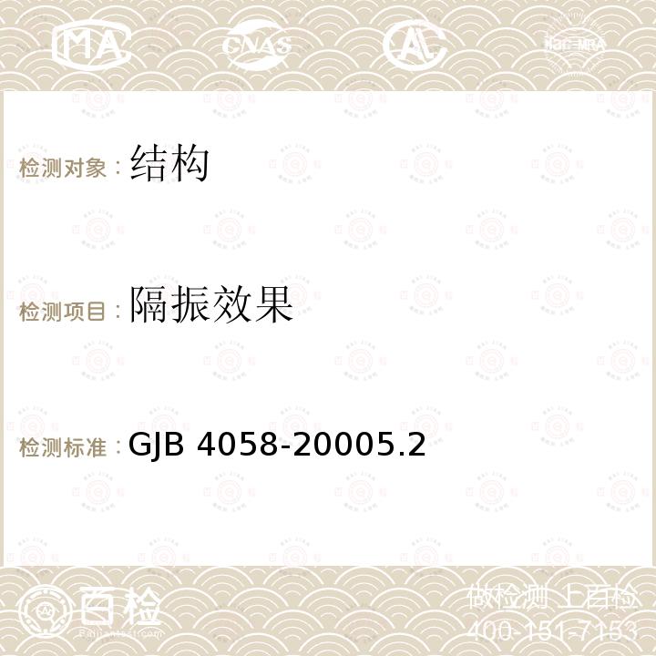 隔振效果 隔振效果 GJB 4058-20005.2
