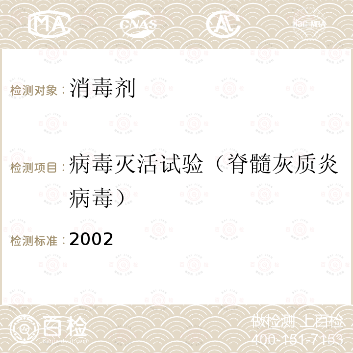 病毒灭活试验（脊髓灰质炎病毒） 2002  