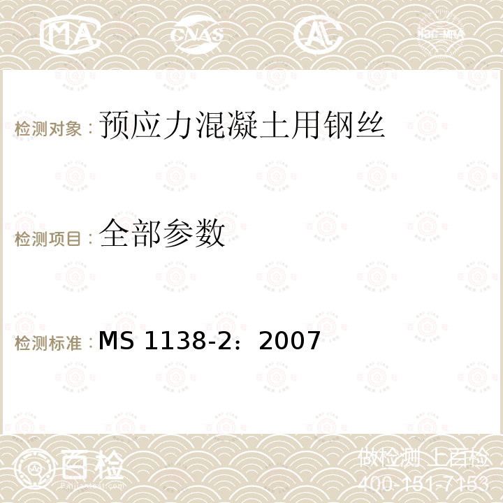 全部参数 全部参数 MS 1138-2：2007