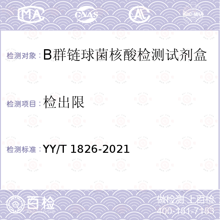 检出限 YY/T 1826-2021 B群链球菌核酸检测试剂盒(荧光PCR法)
