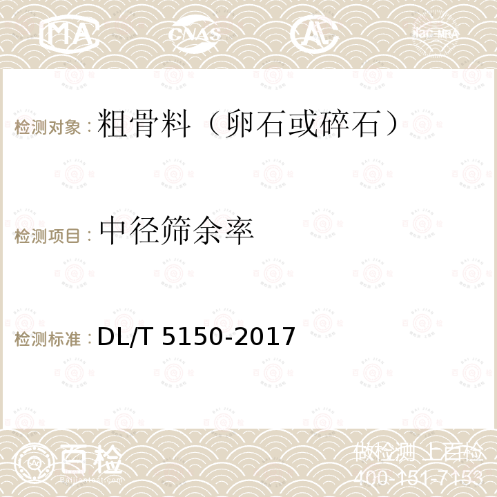 中径筛余率 DL/T 5150-2017 水工混凝土试验规程(附条文说明)