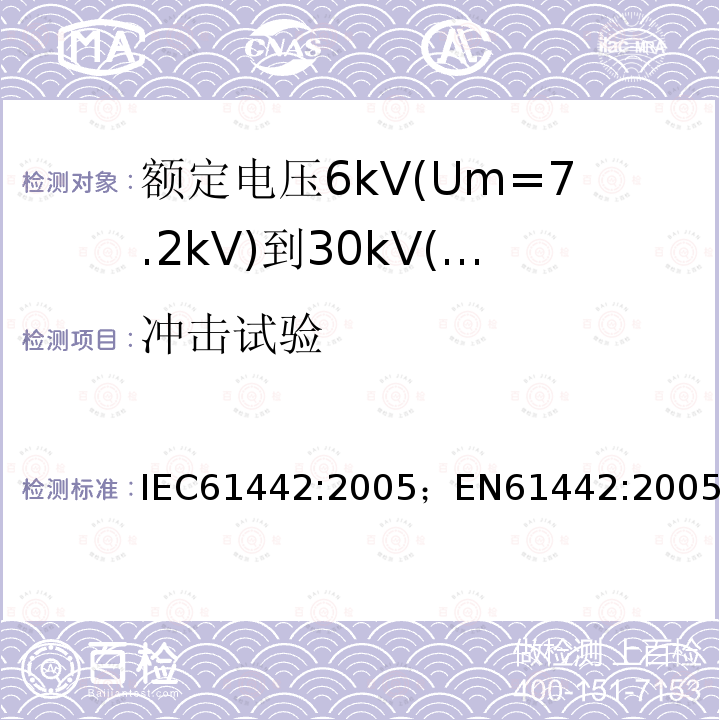 冲击试验 冲击试验 IEC61442:2005；EN61442:2005