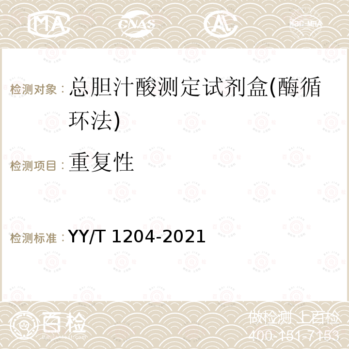 重复性 YY/T 1204-2021 总胆汁酸测定试剂盒(酶循环法)