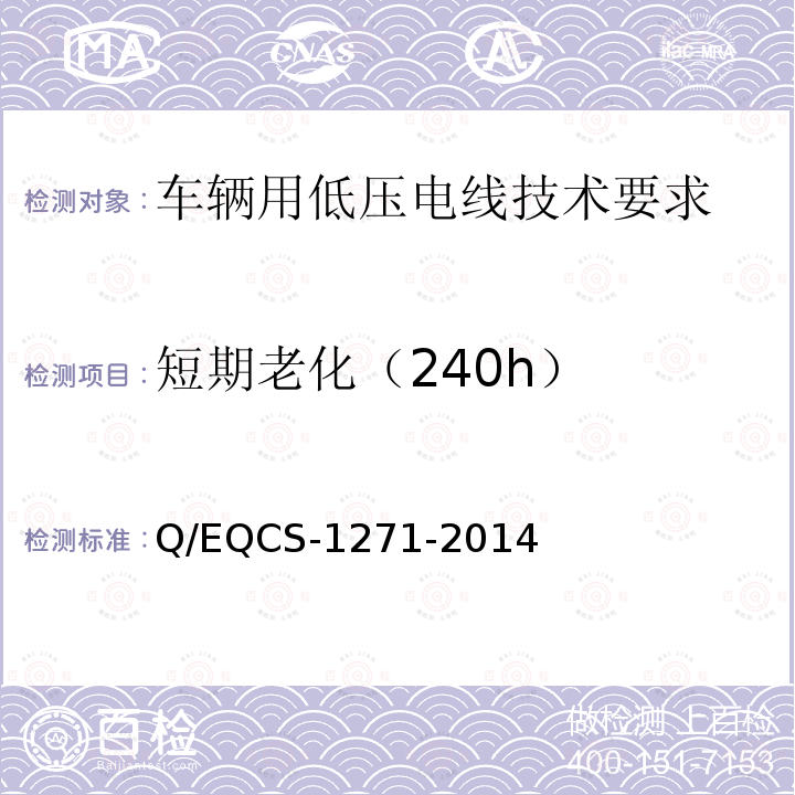 短期老化（240h） 短期老化（240h） Q/EQCS-1271-2014