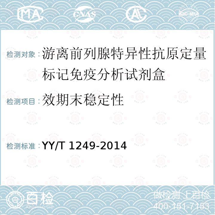 效期末稳定性 YY/T 1249-2014 游离前列腺特异性抗原定量标记免疫分析试剂盒