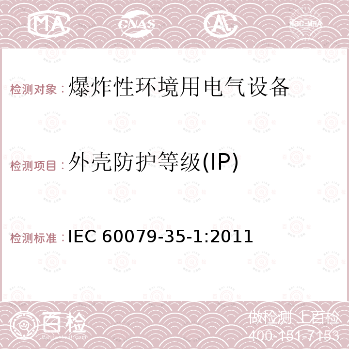 外壳防护等级(IP) IEC 60079-3 外壳防护等级(IP) 5-1:2011