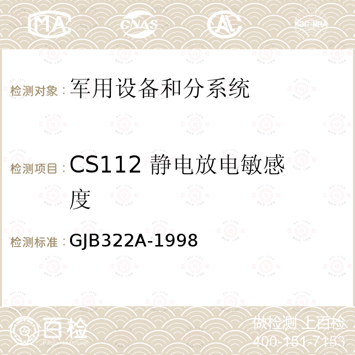 CS112 静电放电敏感度 CS112 静电放电敏感度 GJB322A-1998
