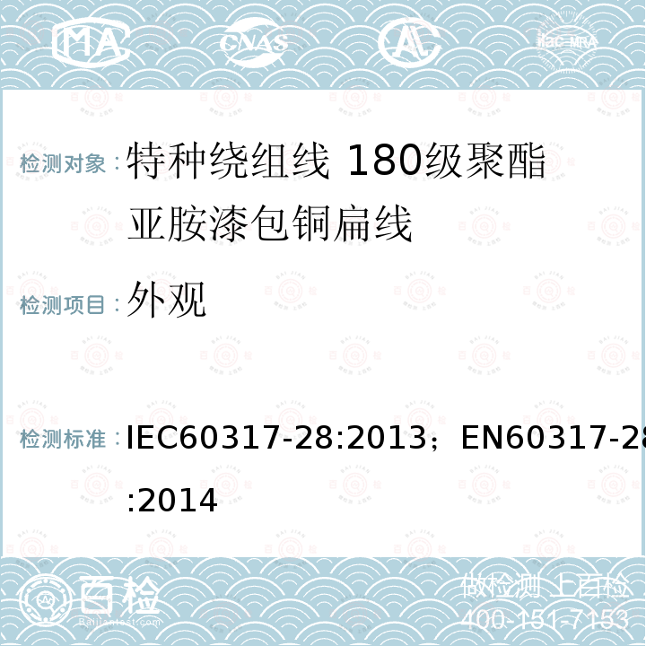 外观 外观 IEC60317-28:2013；EN60317-28:2014