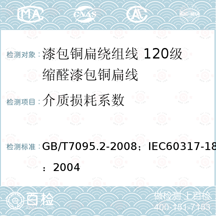 介质损耗系数 介质损耗系数 GB/T7095.2-2008；IEC60317-18：2004