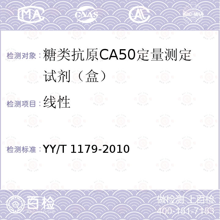 线性 YY/T 1179-2010 糖类抗原CA50定量试剂(盒) 化学发光免疫分析法