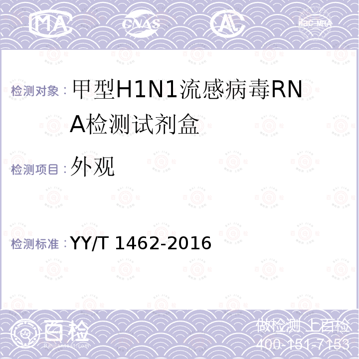 外观 YY/T 1462-2016 甲型H1N1流感病毒RNA检测试剂盒(荧光PCR法)