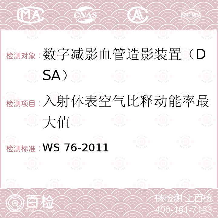 入射体表空气比释动能率最大值 入射体表空气比释动能率最大值 WS 76-2011