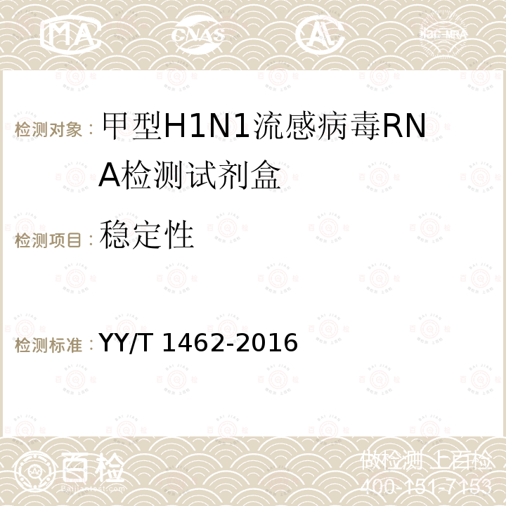 稳定性 YY/T 1462-2016 甲型H1N1流感病毒RNA检测试剂盒(荧光PCR法)