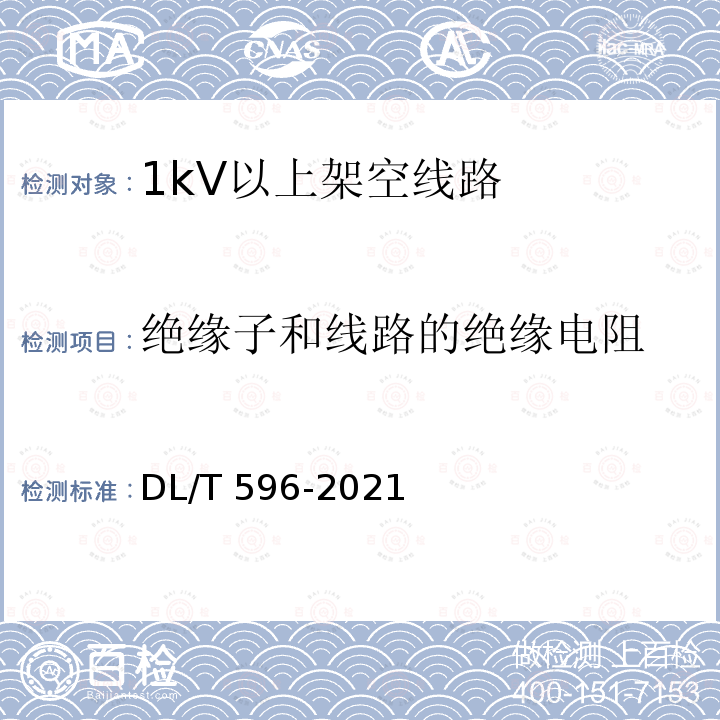 绝缘子和线路的绝缘电阻 DL/T 596-2021 电力设备预防性试验规程