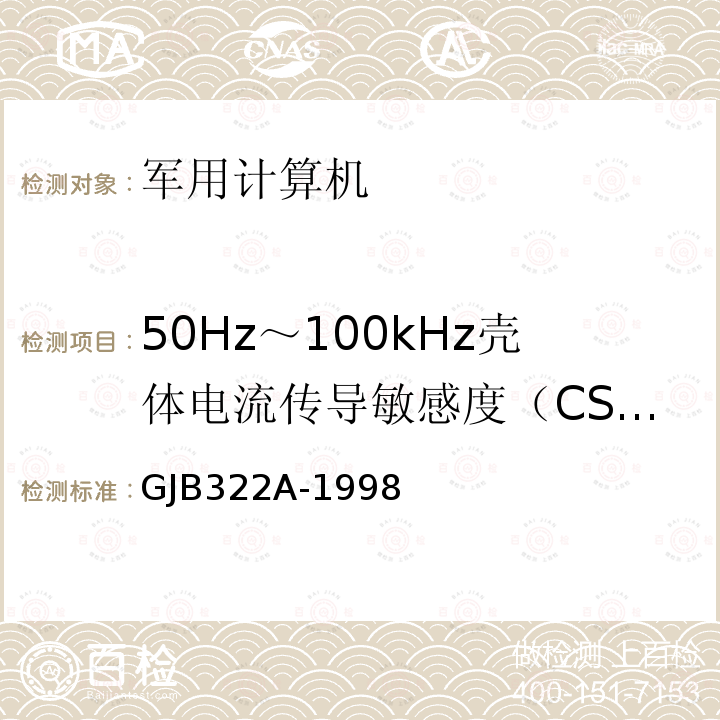 50Hz～100kHz壳体电流传导敏感度（CS109) 50Hz～100kHz壳体电流传导敏感度（CS109) GJB322A-1998