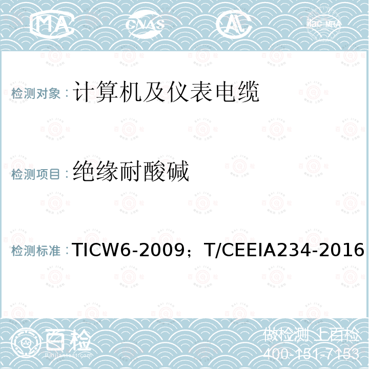 绝缘耐酸碱 绝缘耐酸碱 TICW6-2009；T/CEEIA234-2016