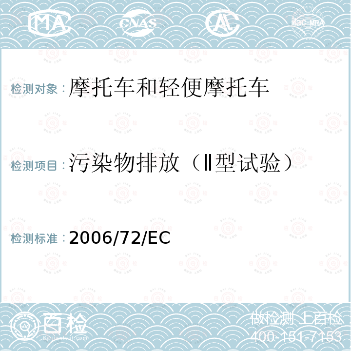 污染物排放（Ⅱ型试验） 2006/72/EC  