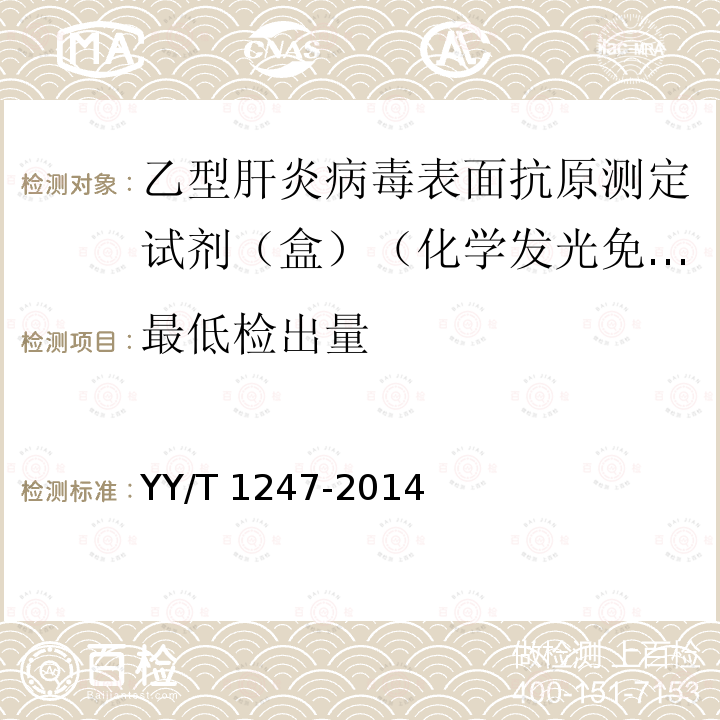 最低检出量 YY/T 1247-2014 乙型肝炎病毒表面抗原测定试剂(盒)(化学发光免疫分析法)