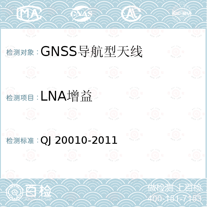 LNA增益 LNA增益 QJ 20010-2011