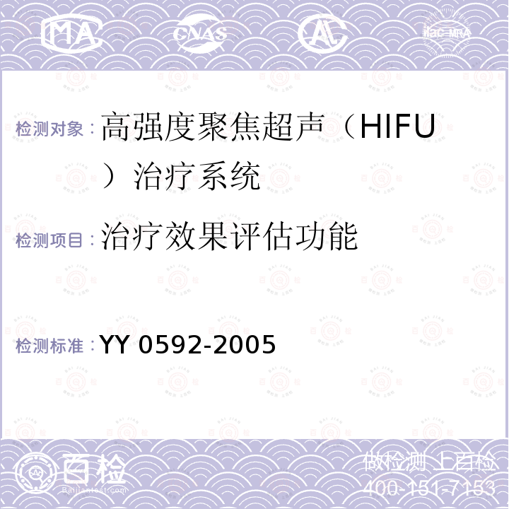 治疗效果评估功能 YY 0592-2005 高强度聚焦超声(HIFU)治疗系统