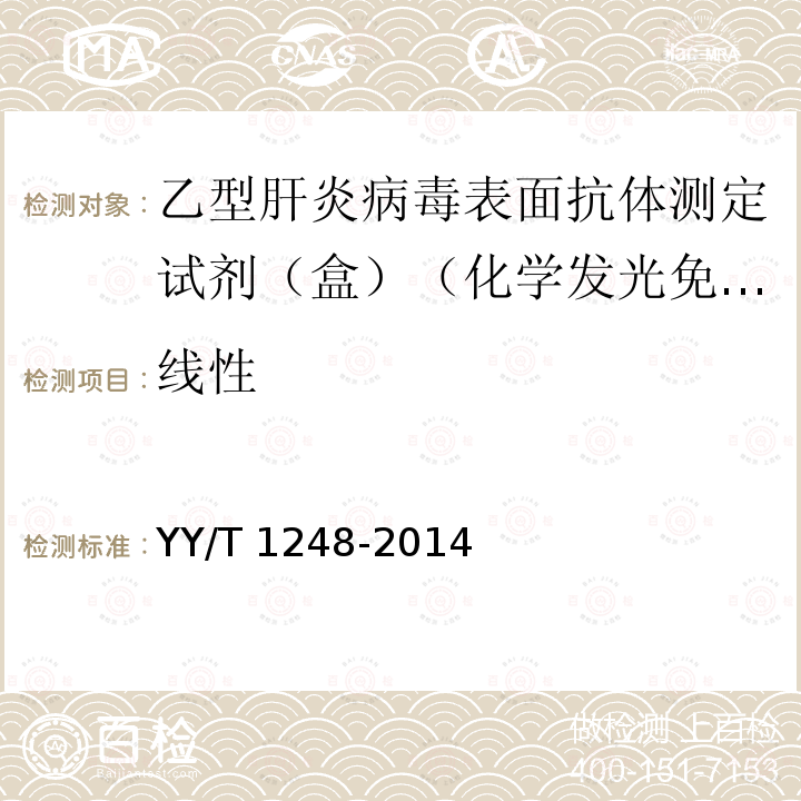 线性 YY/T 1248-2014 乙型肝炎病毒表面抗体测定试剂(盒)(化学发光免疫分析法)