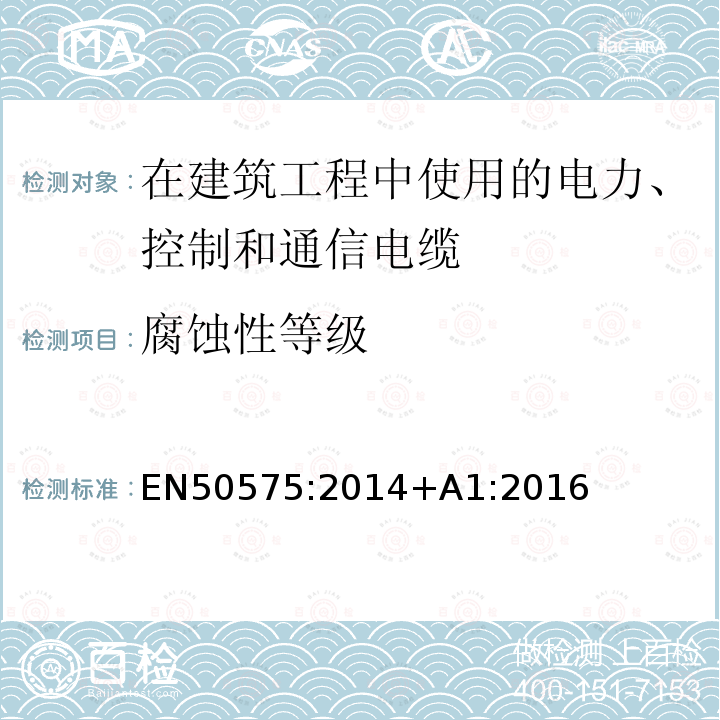 腐蚀性等级 EN 50575:2014  EN50575:2014+A1:2016