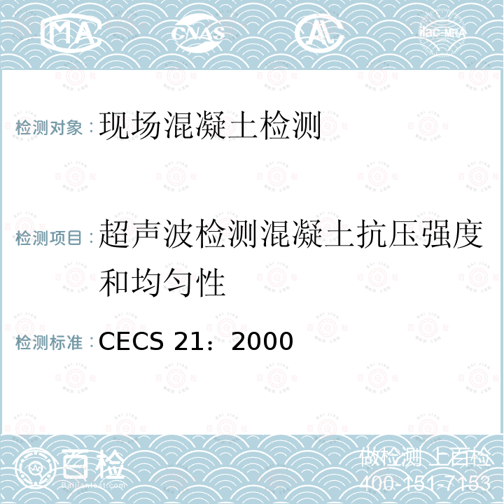 超声波检测混凝土抗压强度和均匀性 CECS 21:2000  CECS 21：2000