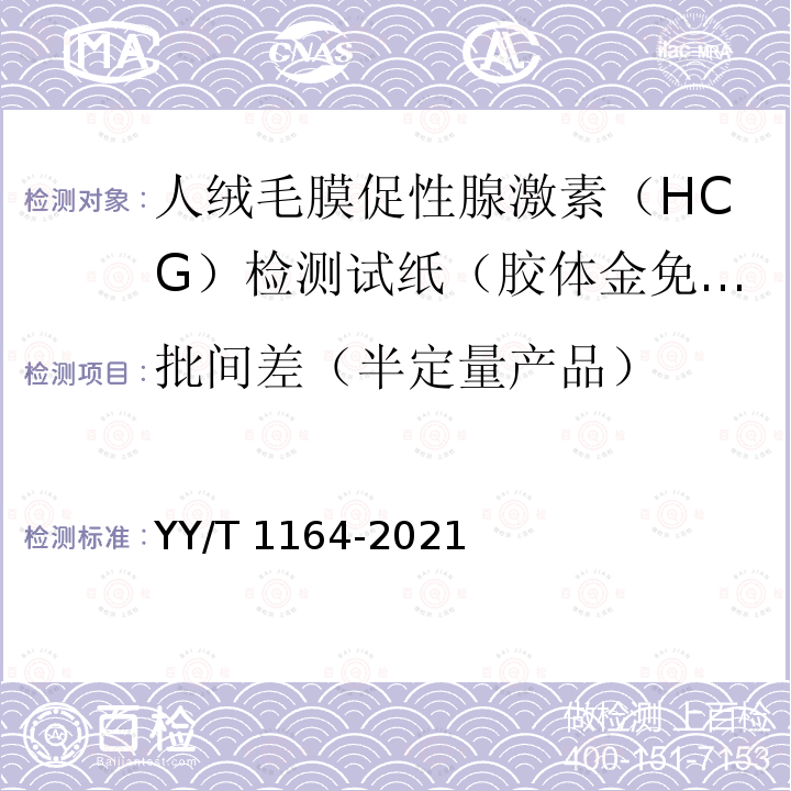 批间差（半定量产品） YY/T 1164-2021 人绒毛膜促性腺激素(HCG)检测试剂盒(胶体金免疫层析法)