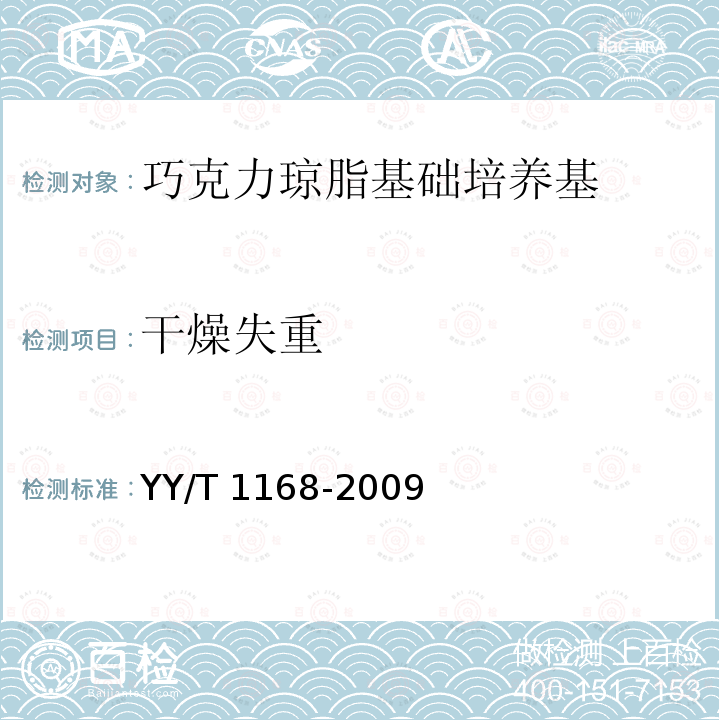 干燥失重 YY/T 1168-2009 巧克力琼脂基础培养基