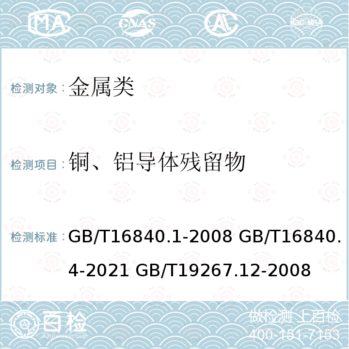 铜、铝导体残留物 GB/T 16840.1-2008 电气火灾痕迹物证技术鉴定方法 第1部分:宏观法