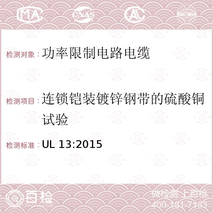 连锁铠装镀锌钢带的硫酸铜试验 UL 13  :2015