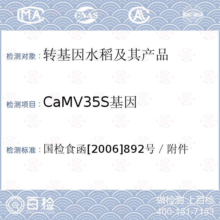 CaMV35S基因 CaMV35S基因 国检食函[2006]892号／附件