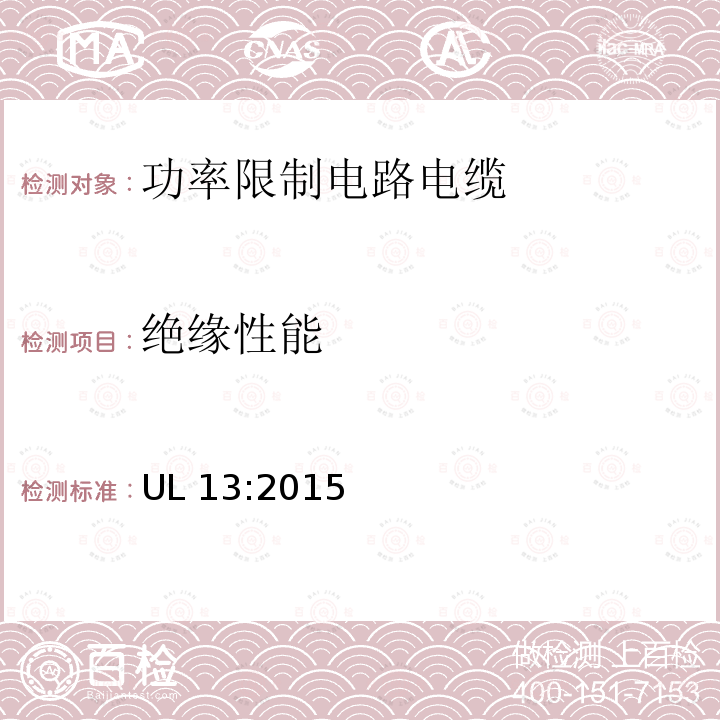 绝缘性能 UL 13  :2015