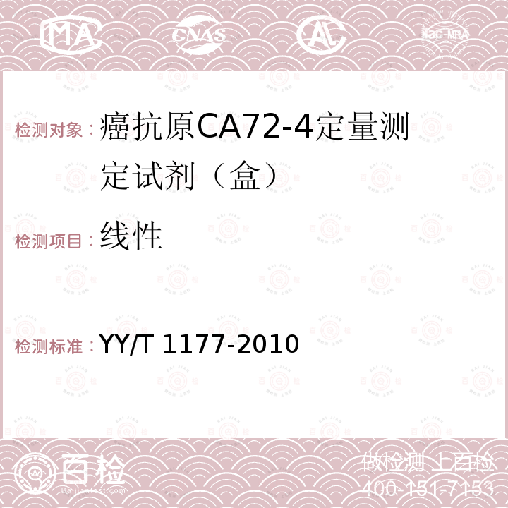 线性 YY/T 1177-2010 癌抗原CA72-4定量测定试剂(盒) 化学发光免疫分析法