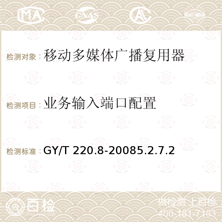 业务输入端口配置 GY/T 220.8-2008 移动多媒体广播 第8部分:复用器技术要求和测量方法