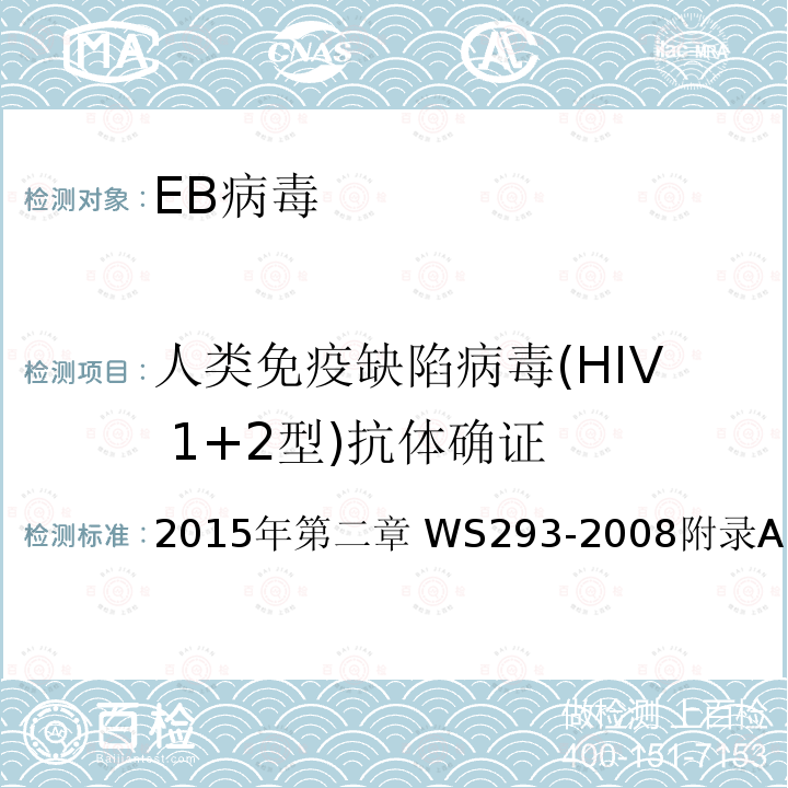 人类免疫缺陷病毒(HIV 1+2型)抗体确证 WS 293-2008 艾滋病和艾滋病病毒感染诊断标准