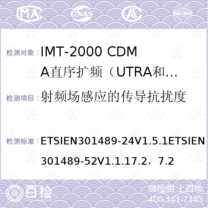 射频场感应的传导抗扰度 射频场感应的传导抗扰度 ETSIEN301489-24V1.5.1ETSIEN301489-52V1.1.17.2，7.2