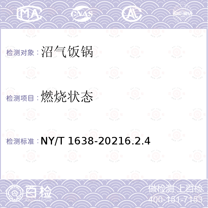 燃烧状态 NY/T 1638-2021 沼气饭锅