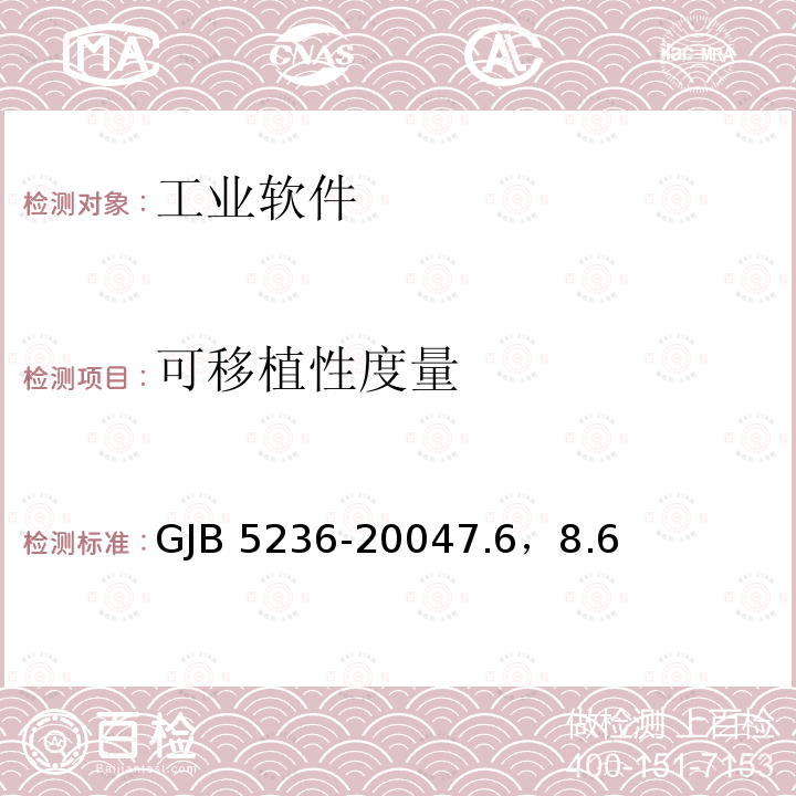 可移植性度量 可移植性度量 GJB 5236-20047.6，8.6