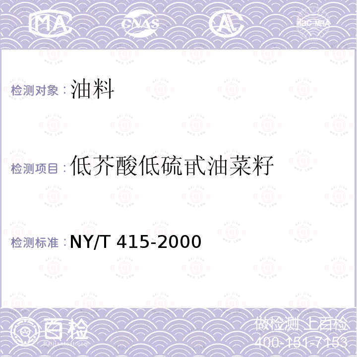 低芥酸低硫甙油菜籽 NY/T 415-2000 低芥酸低硫苷油菜籽