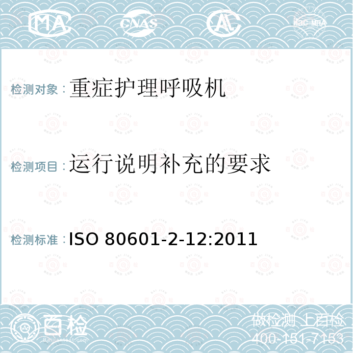 运行说明补充的要求 ISO 80601-2-12:2011  