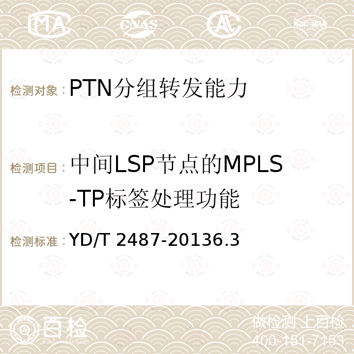 中间LSP节点的MPLS-TP标签处理功能 YD/T 2487-20136.3  