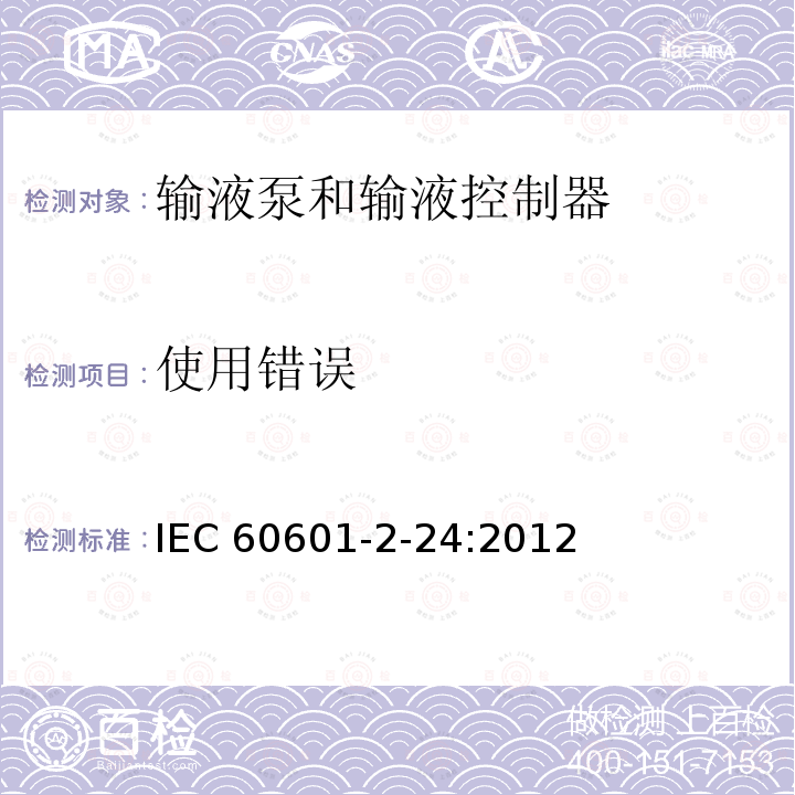 使用错误 IEC 60601-2-24  :2012