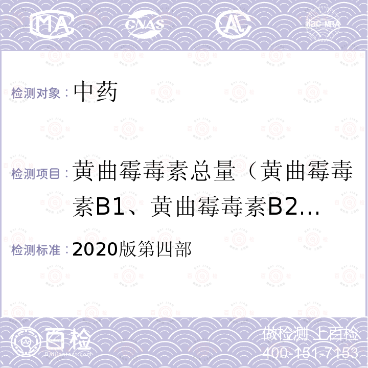 黄曲霉毒素总量（黄曲霉毒素B1、黄曲霉毒素B2、黄曲霉毒素G1、黄曲霉毒素G2） 2020版第四部  