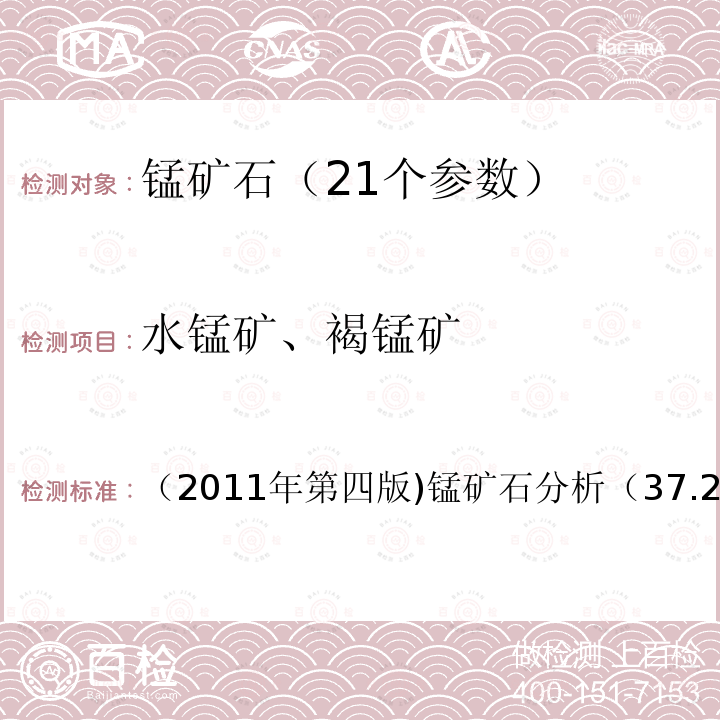 水锰矿、褐锰矿 （2011年第四版)锰矿石分析（37.28） 水锰矿、褐锰矿 （2011年第四版)锰矿石分析（37.28）