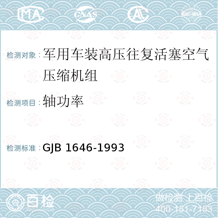 轴功率 GJB 1646-1993  