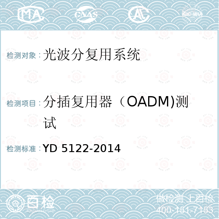 分插复用器（OADM)测试 YD 5122-201 分插复用器（OADM)测试 YD 5122-2014