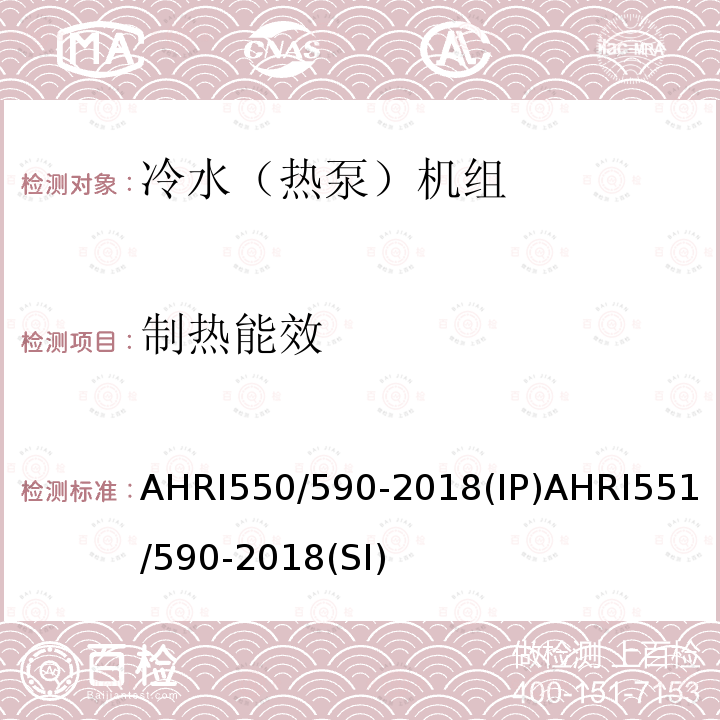 制热能效 制热能效 AHRI550/590-2018(IP)AHRI551/590-2018(SI)